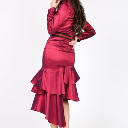 Asymmetrical Ruffle Bottom Satin Skirt