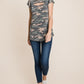 Army Camo Printed Cut Out Neckline Short Flutter Sleeves Casual Basic Top