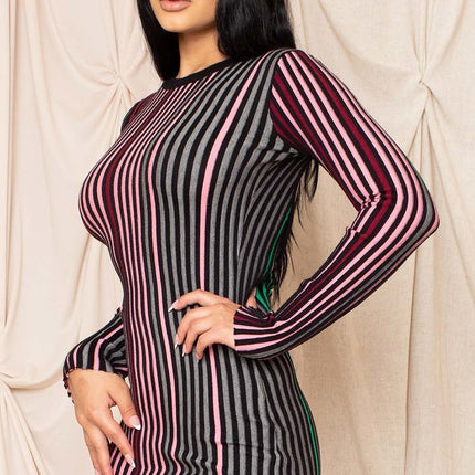 Multi-color Striped Ribbed Dress