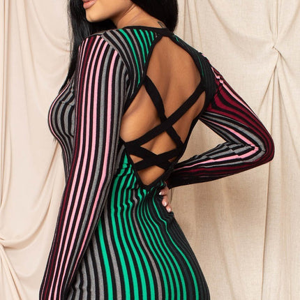 Multi-color Striped Ribbed Dress