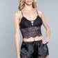 Lace Detail Crop top, Adjustable Straps And Satin With Inseam Lace Shorts