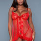 Satin Underwiring And Front Ribbon Design Babydoll 2 Pc