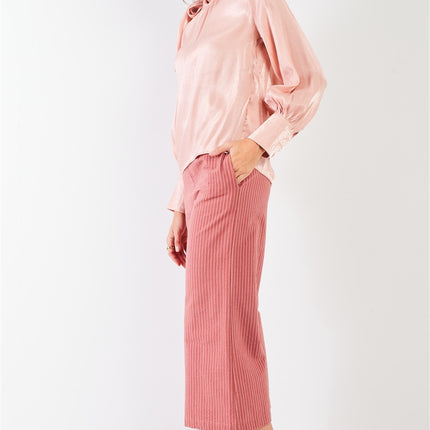 Dusty Rose Pink Cotton Pinstripe Gaucho Pants