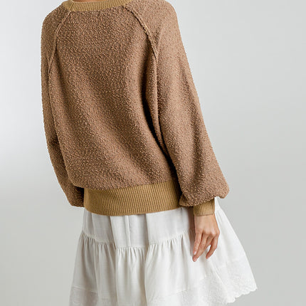 Puff Sleeve Boat Neck Sweater