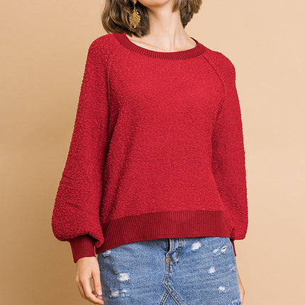 Puff Sleeve Boat Neck Sweater