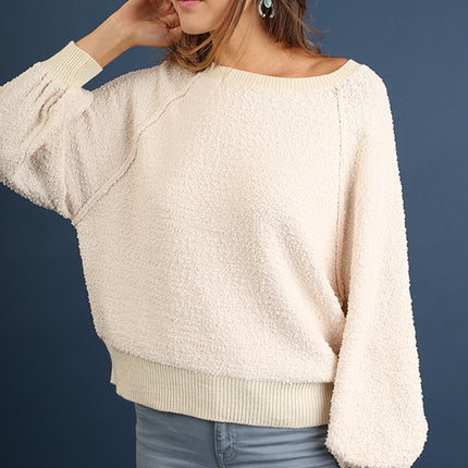 Puff Sleeve Boat Neck Sweater