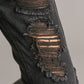 5 Pockets Non-stretch Straight Cut Distressed Denim Jeans With Raw Hem