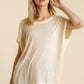 Short Sheer Dolman Sleeve Scoop Neck Top With Side Slit