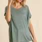 Short Sheer Dolman Sleeve Scoop Neck Top With Side Slit