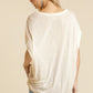 Short Sheer Dolman Sleeve Scoop Neck Top With Side Slit