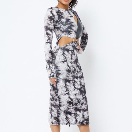 Tie Dye Long Sleeve Midi Dress