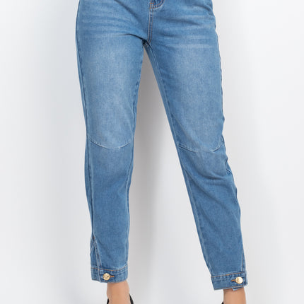 Cuffed-button Mom Jeans