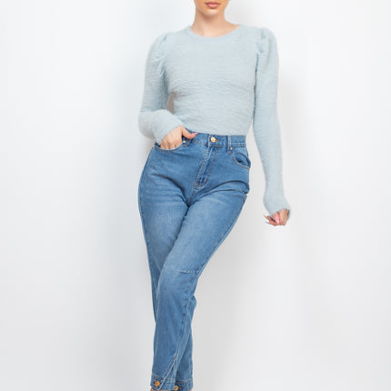 Cuffed-button Mom Jeans