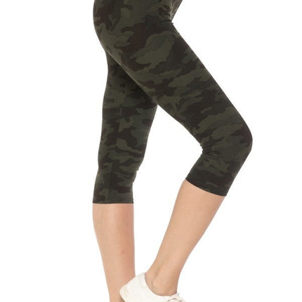 Multi-color Print, Cropped Capri Leggings In A Fitted Style With A Banded High Waist