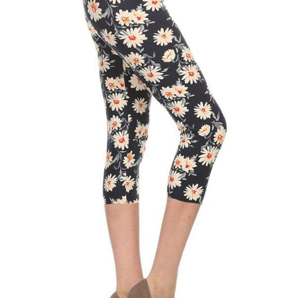 Multi-color Print, Cropped Capri Leggings In A Fitted Style With A Banded High Waist