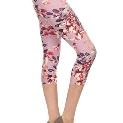 Multi-color Print, Cropped Capri Leggings In A Fitted Style With A Banded High Waist