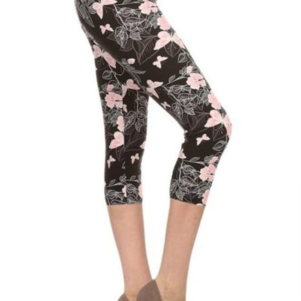 Multi-color Print, Cropped Capri Leggings In A Fitted Style With A Banded High Waist