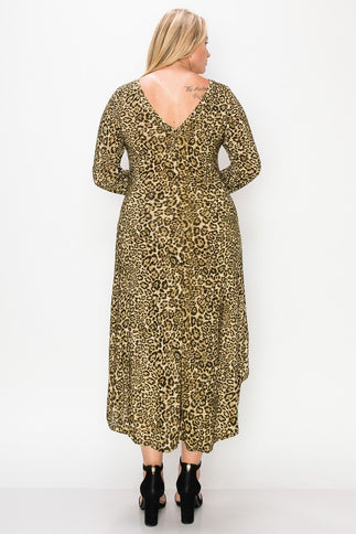 Cheetah Print Dress Featuring A Round Neck