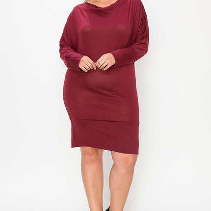 Draped Neck Long Sleeve Dress