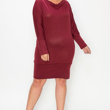 Draped Neck Long Sleeve Dress