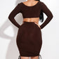 Solid Long Sleeve Ruched Short Dress With O Ring