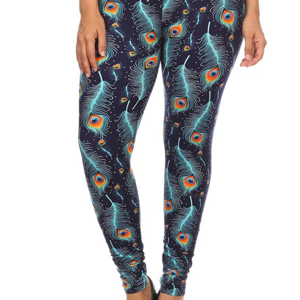 Plus Size Print, Full Length Leggings In A Slim Fitting Style With A Banded High Waist