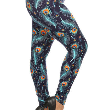 Plus Size Print, Full Length Leggings In A Slim Fitting Style With A Banded High Waist