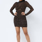 Animal Print Long Sleeve Mock Neck Mini Dress