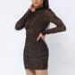 Animal Print Long Sleeve Mock Neck Mini Dress