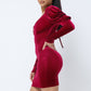 Soft Velvet Pleated Puff Sleeve Low V Neck Front And Back Mini Dress