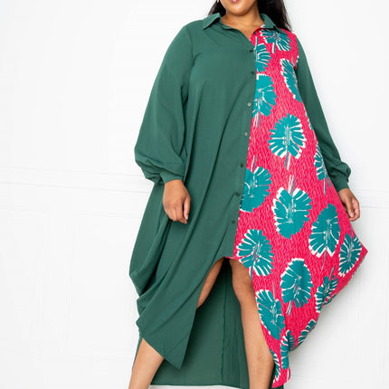 Print Drapy Shirt Maxi Dress