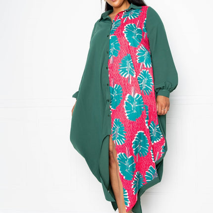 Print Drapy Shirt Maxi Dress