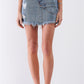 Medium Blue Denim High-waist Distressed Effect Asymmetrical Trim Raw Hem Detail Mini Skirt