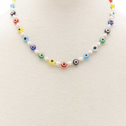 Evil Eye Pearl Bead Necklace