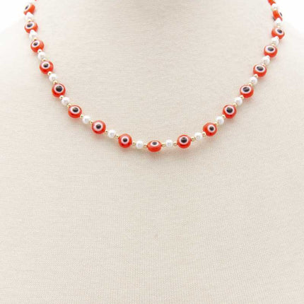 Evil Eye Pearl Bead Necklace