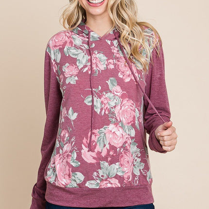 Floral Printed Contrast Hoodie With Relaxed Fit And Cuff Detail