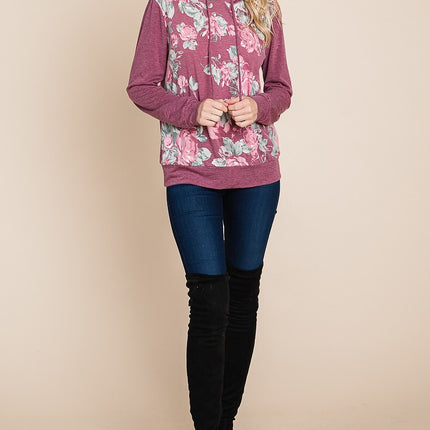 Floral Printed Contrast Hoodie With Relaxed Fit And Cuff Detail