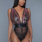 Cut-out Lace Bottoms With Raspberry-pink Sequins Plunging Sheer Neckline 1 Pc.