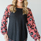 Round Neckline And Animal Print Color Block Top