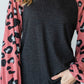 Round Neckline And Animal Print Color Block Top