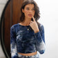 Multicolor Tie-dye Velvet Cropped Long Sleeve Top & Bike Shorts Set