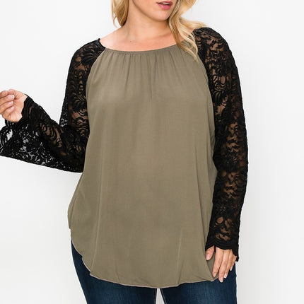 Solid Top Featuring Flattering Lace Bell Sleeves