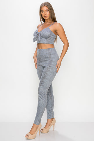 Embossed Snake Print Top And Leggings Set