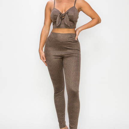 Embossed Snake Print Top And Leggings Set