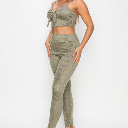 Embossed Snake Print Top And Leggings Set