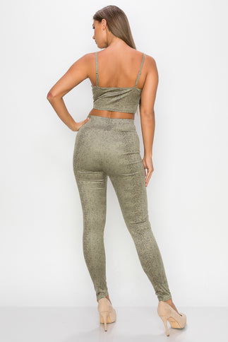 Embossed Snake Print Top And Leggings Set