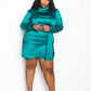 Satin Mock Neck Rouched Mini Dress