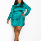 Satin Mock Neck Rouched Mini Dress