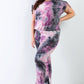 Plus Purple & Black Tie-dye Ruched Shoulder Detail Top & Pants Set