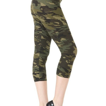 Multi-color Print, Cropped Capri Leggings In A Fitted Style With A Banded High Waist.